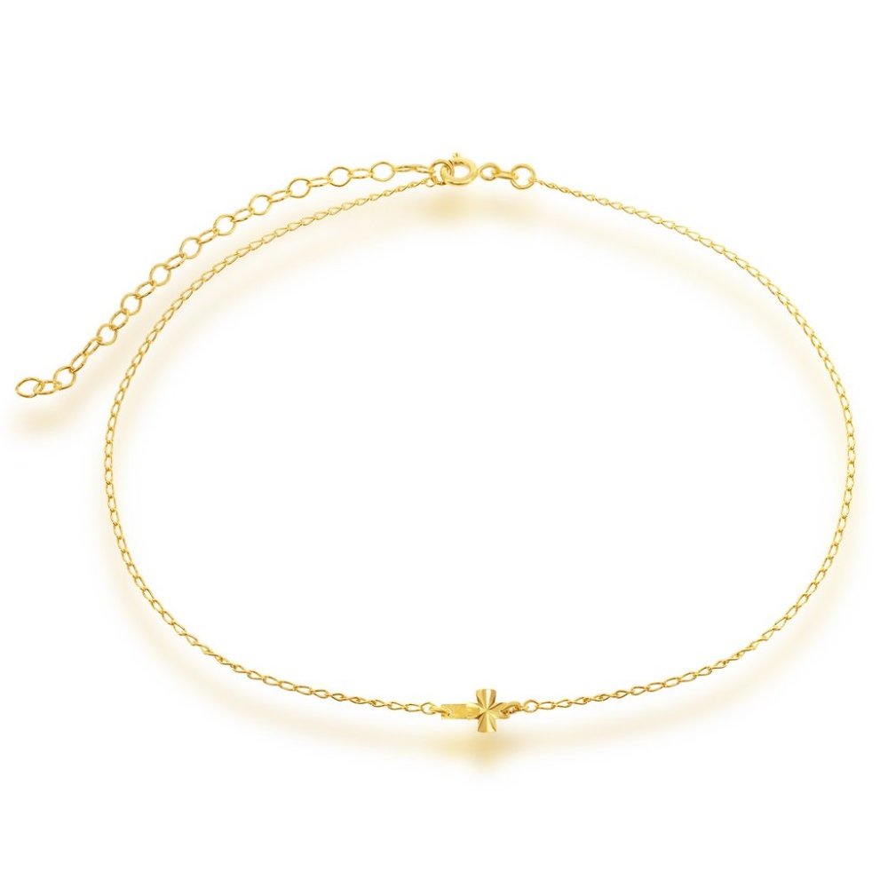 14k GP Silver Center Small Sideways Cross Choker